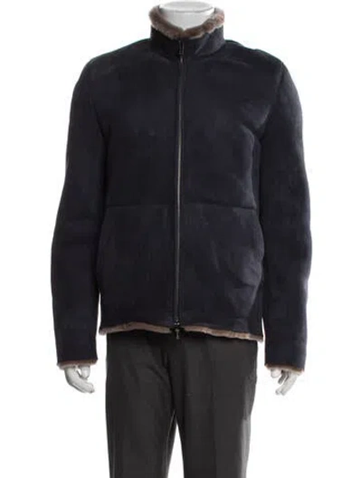 Pre-owned Kiton Leather Jacket In Blue