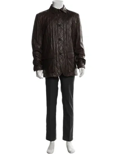 Pre-owned Kiton Leather Jacket In Brown