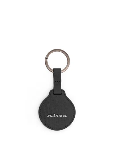 Kiton Leather Keyring In Black