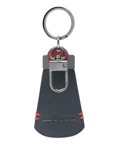 Kiton Leather Keyring In Blue