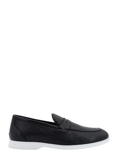 Kiton Leather Loafer With Rubber Sole In Black