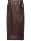 Kiton Leather Midi Skirt In Brown