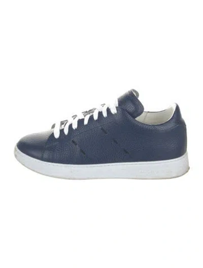 Pre-owned Kiton Leather Sneakers In Blue
