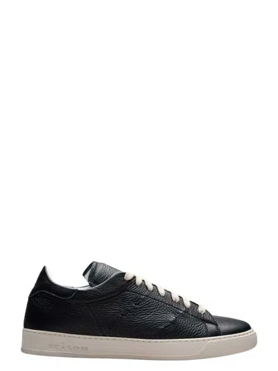 Kiton Leather Sneakers With Cross-stitch Detailing. In Black