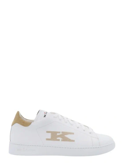 Kiton Leather Sneakers With Embroidered Monogram In White