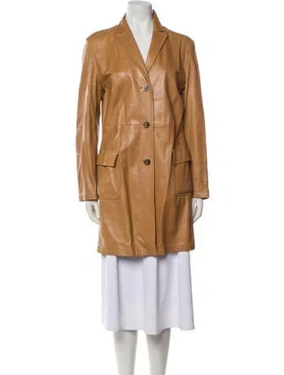 Pre-owned Kiton Leather Trench Coat W/ Tags In Neutral
