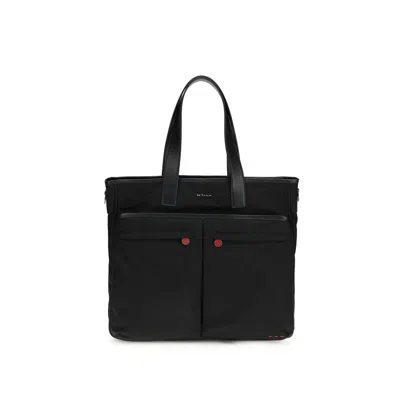 Kiton Leather-trimmed Tote Bag In Black