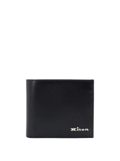 Kiton Leather Wallet With Metal Logo In Black