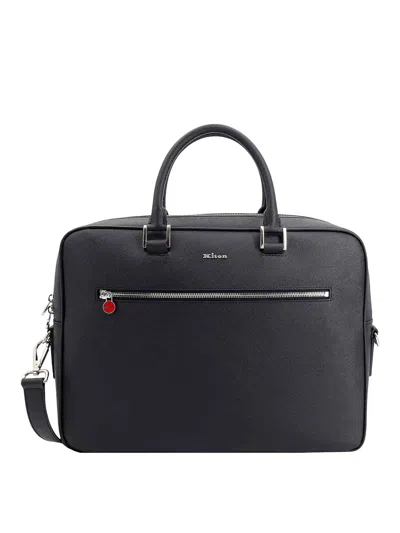 Kiton Leather Work Bag In Black