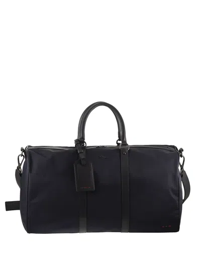 Kiton Leather-trim Duffel Bag In Blue