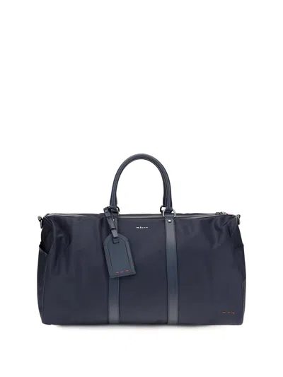 Kiton Leather-trim Nylon Duffle Bag In Blue