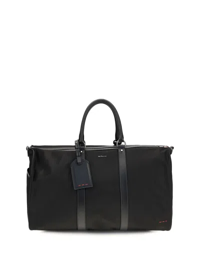 Kiton Leather-trim Nylon Travel Duffle Bag In Black
