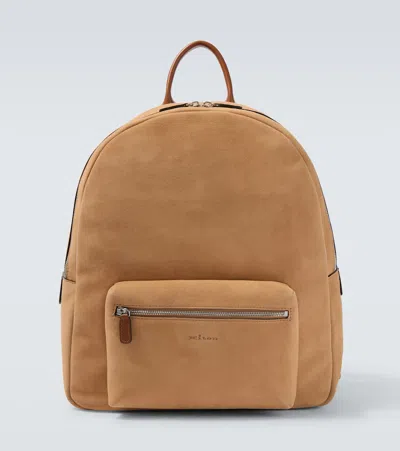 Kiton Leather-trimmed Suede Backpack