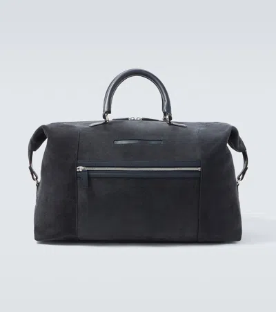Kiton Leather-trimmed Suede Duffel Bag In Blue
