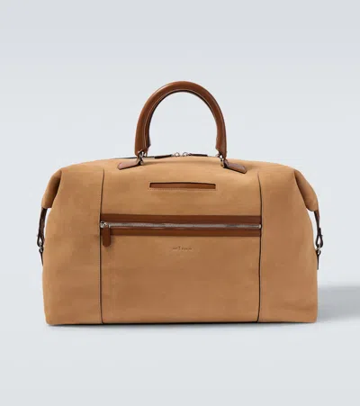 Kiton Leather-trimmed Suede Duffel Bag In Sand
