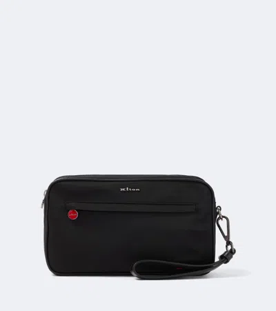 Kiton Leather-trimmed Toiletry Bag In Black