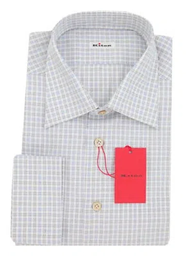 Pre-owned Kiton Light Blue Plaid Cotton Shirt - Slim - (kt1212235)