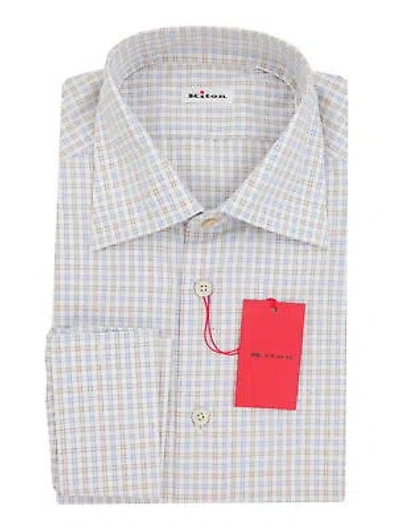 Pre-owned Kiton Light Blue Plaid Cotton Shirt - Slim - (kt1212238)