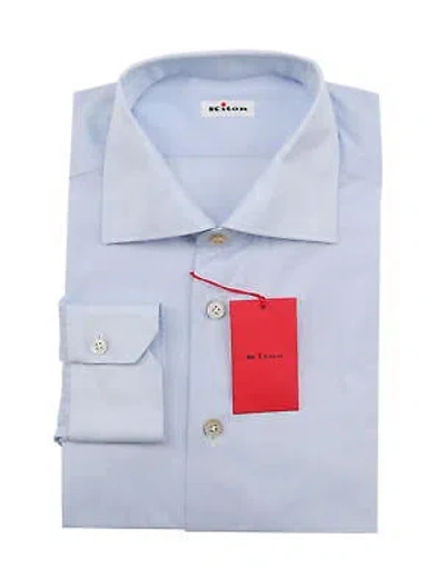 Pre-owned Kiton Light Blue Solid Cotton Shirt - Slim - (kt1220224)