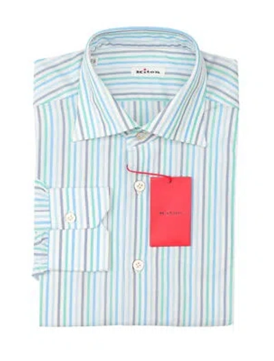 Pre-owned Kiton Light Blue Striped Cotton Shirt - Slim - (kt772210)