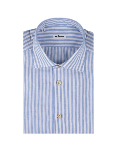 Kiton Light Blue Striped Linen Shirt