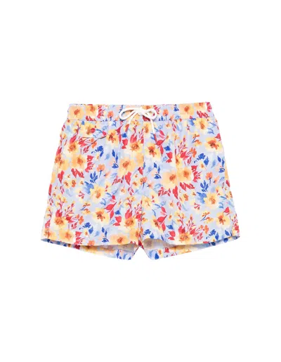Kiton Light Blue Swim Shorts With Floral Print In Multicolour
