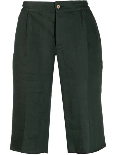 Kiton Linen Bermuda Shorts In Green
