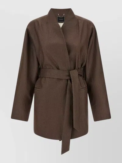 Kiton Linen Blazer Belted Wrap Waist Design In Brown