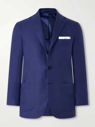 Kiton Linen Blazer In Blue
