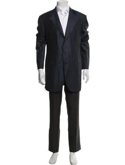 Pre-owned Kiton Linen Blazer In Blue