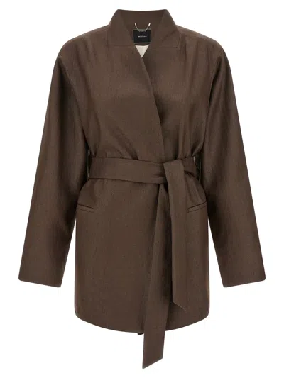 Kiton Linen Blend Blazer In Brown