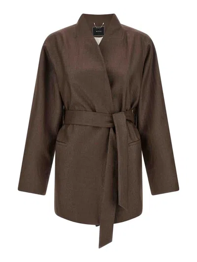 Kiton Linen Blazer Belted Wrap Waist Design In Brown