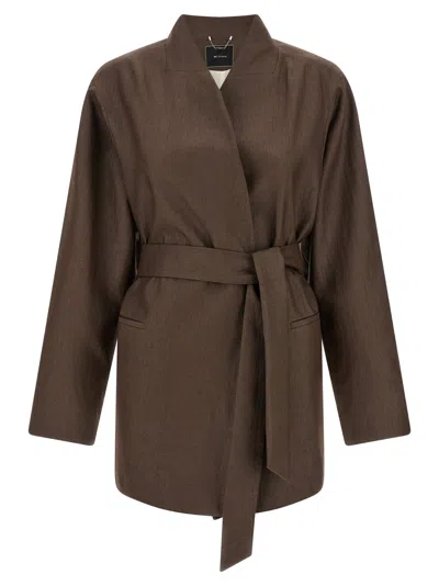 Kiton Linen Blend Wrap Blazer In Brown
