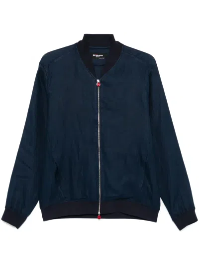 Kiton Linen Bomber Jacket In Blue