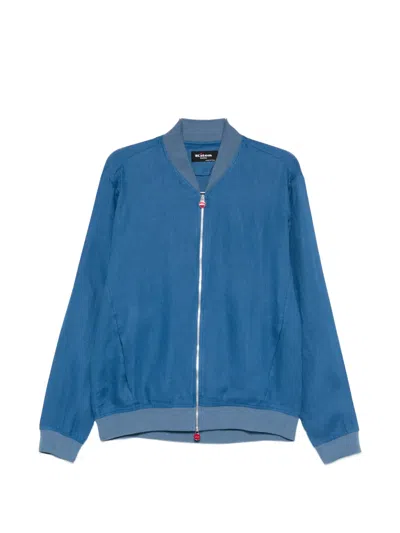 Kiton Linen Bomber Jacket In Blue