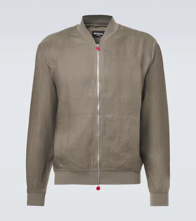 Kiton Linen Bomber Jacket In Green