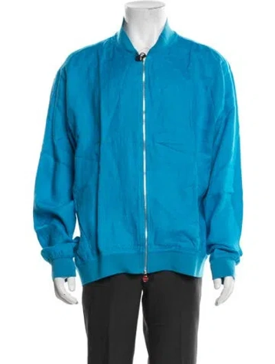 Pre-owned Kiton Linen Bomber Jacket W/ Tags In Blue