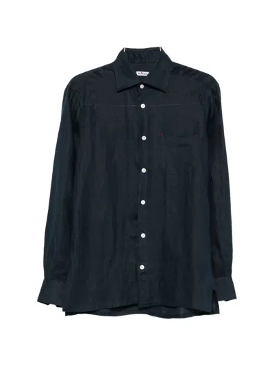 Kiton Linen Chest-pocket Shirt In Black