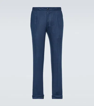 Kiton Linen Chinos In Blue