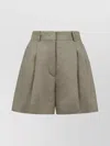 Kiton Linen High Waist Pleated Shorts With Belt Loops In Grey