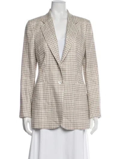Pre-owned Kiton Linen Houndstooth Print Blazer W/ Tags In Brown