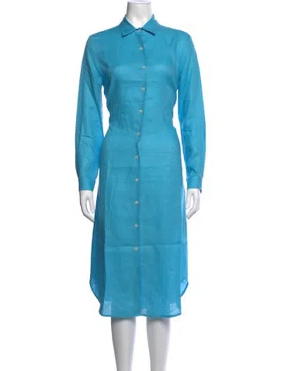 Pre-owned Kiton Linen Long Dress In Blue