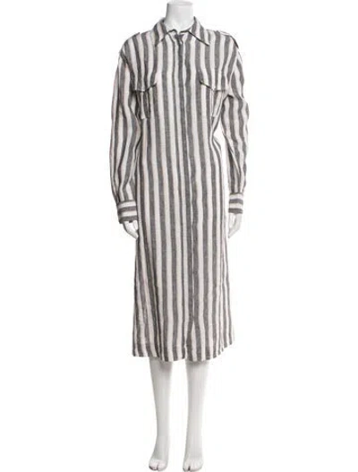 Pre-owned Kiton Linen Long Dress In Gray