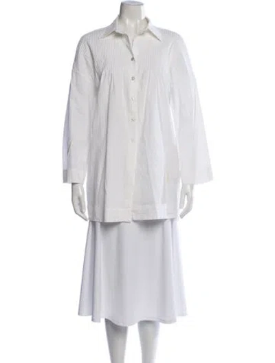 Pre-owned Kiton Linen Long Sleeve Button-up Top In White