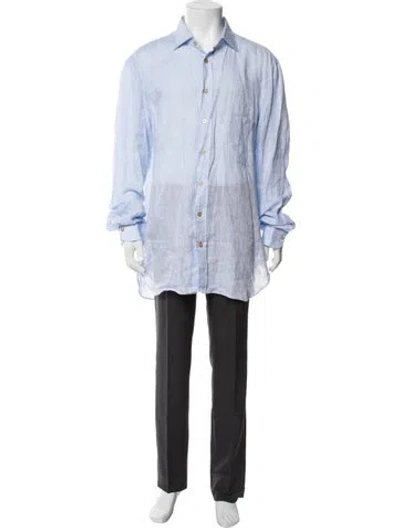 Pre-owned Kiton Linen Long Sleeve Dress Shirt In Blue