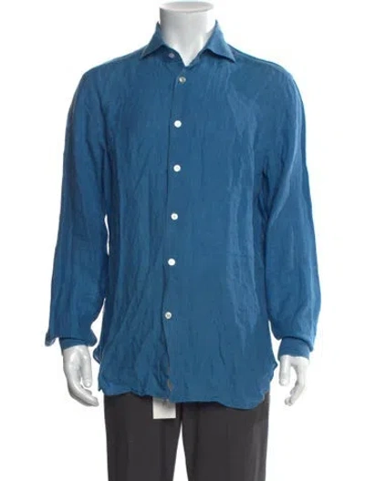 Pre-owned Kiton Linen Long Sleeve Dress Shirt In Blue