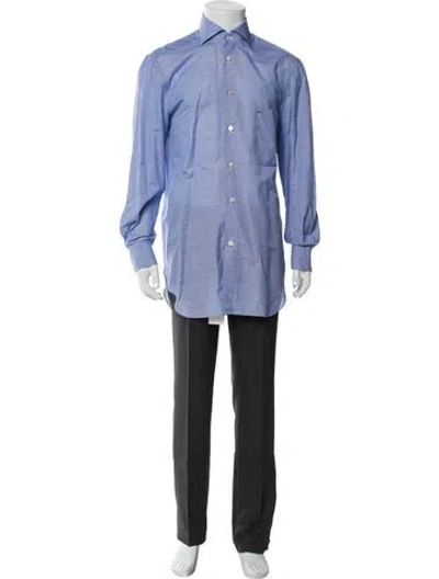 Pre-owned Kiton Linen Long Sleeve Shirt In Blue