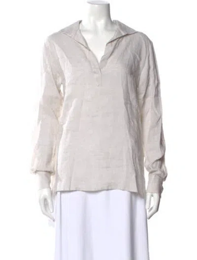 Pre-owned Kiton Linen Long Sleeve Top In White