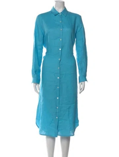 Pre-owned Kiton Linen Midi Length Dress In Blue