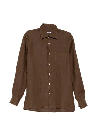 Kiton Linen Patch-pocket Shirt In Brown